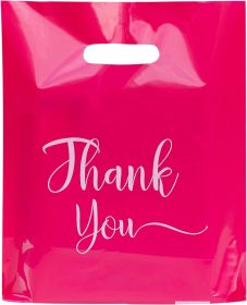 Thank You Bags, 100 Pack Bulk Plastic, Merchandise Bags for Packaging Products, Die Cut Shopping Bags for Small Business