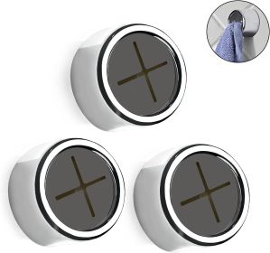 3 Pieces Kitchen Towel Hooks Round Adhesive Dish Towel Hook Premium Chrome Finish & Easy Installation Wall Mount Hand Towel Hook Ideal as Bathroo
