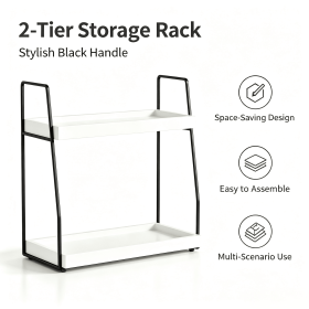 2-Tier Bathroom Countertop Organizer, Wooden Vanity Storage Shelf,Multi-Scene Storage for Bathroom, Kitchen & Makeup Vanity (Color: Black)