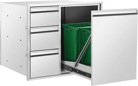 Outdoor Kitchen Drawer Combo,BBQ Triple Drawer & Trash Drawer Combo Stainless Steel for BBQ Island,Grilling Station (size: 19"D x 28"W x 22"H)